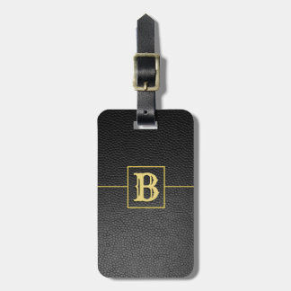 Étiquette À Bagage Cuir de faux pebbled par noir fait sur commande de