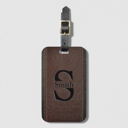 Étiquette À Bagage Cuir Faux Brown Avec Coussins Effets (Devant Vertical)
