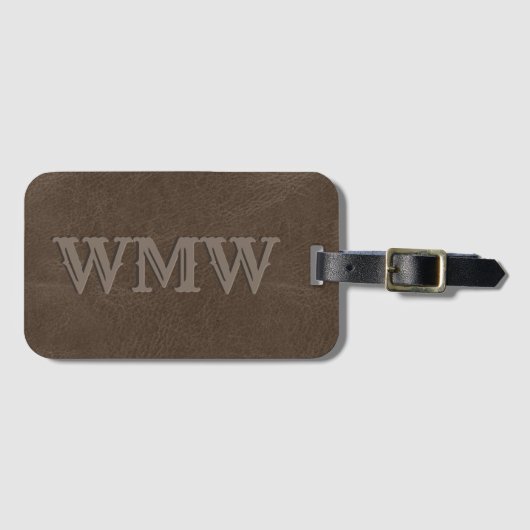 Étiquette À Bagage Cuir Faux Brun Monogramme Occidental (Devant Horizontal)