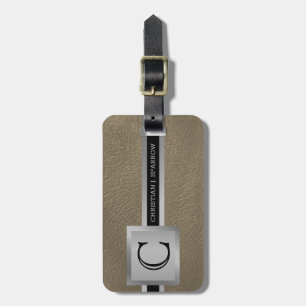 Étiquette À Bagage Cuir gris et métal argenté d'affaires monogrammé