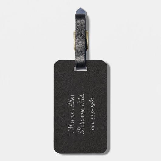 Étiquette À Bagage Cuir noir (Dos Vertical)