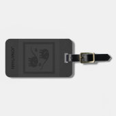 Étiquette À Bagage Cuir Noir Simple Et Eléphants (Devant horizontal)