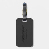 Étiquette À Bagage Cuir Noir Simple Et Eléphants (Dos Vertical)