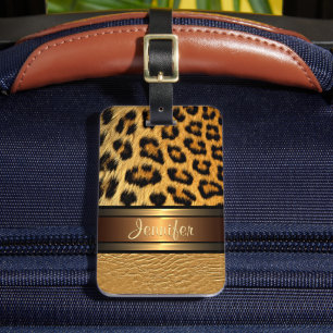 Étiquette À Bagage Cuir synthétique doré à motif léopard personnalisé