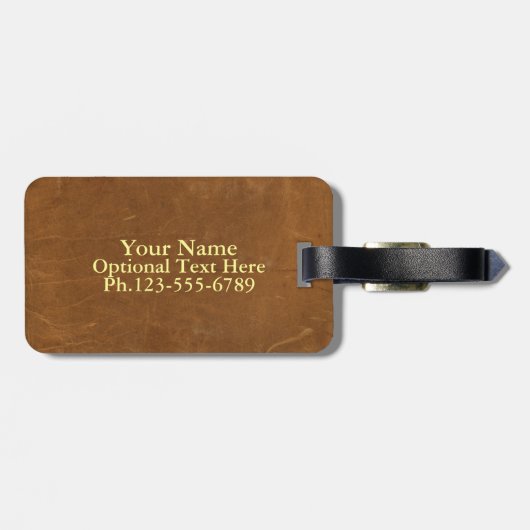 Étiquette À Bagage Cuir Tan Faux (Dos horizontal)