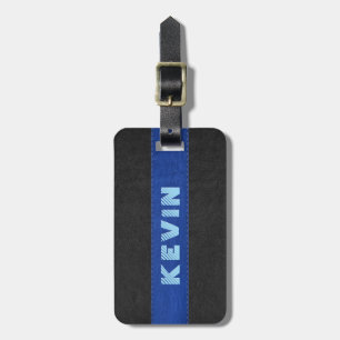 Étiquette À Bagage Cuir Vintage Noir et Bleu Élégant Masculin