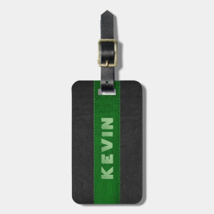 Étiquette À Bagage Cuir Vintage Noir et Vert Élégant Masculin