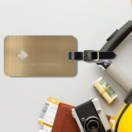 Étiquette À Bagage Cuivre brossé métal diamant d'ivoire Monogrammé