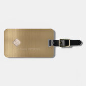 Étiquette À Bagage Cuivre brossé métal diamant d'ivoire Monogrammé (Devant horizontal)