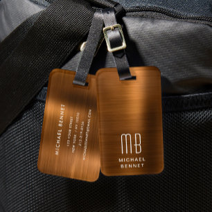 Étiquette À Bagage Cuivre Monogramme Élégant