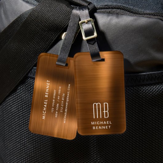 Étiquette À Bagage Cuivre Monogramme Élégant
