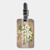 Étiquette À Bagage Cuivre rose or fleuri mère de la mariée (Devant Vertical)