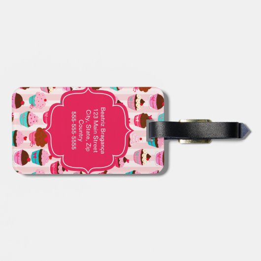 Étiquette À Bagage Cupcakes Rose Moderne Fille (Dos horizontal)