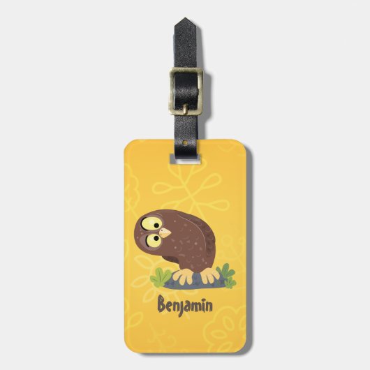 Étiquette À Bagage Curieux et drôle dessin animé de chouette brune (Devant Vertical)