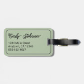 Étiquette À Bagage Custom Family Name in Elegant Script Sage Green (Dos horizontal)