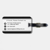 Étiquette À Bagage Custom Monogram, Name and Photo, Black and White (Dos horizontal)