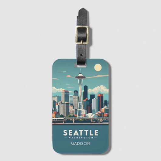Étiquette À Bagage Custom Name Seattle Washington (Devant Vertical)
