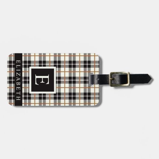 Étiquette À Bagage Customisé blanc noir gris rouge À damiers Motif (Devant horizontal)