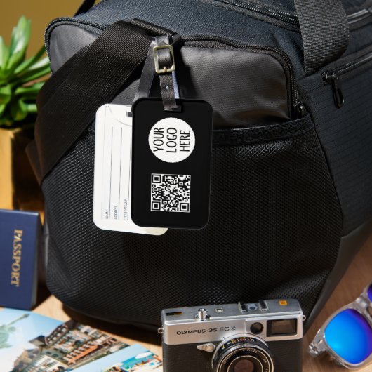 Étiquette À Bagage Customize Your Black White QR code company logo  (Recto & Verso)