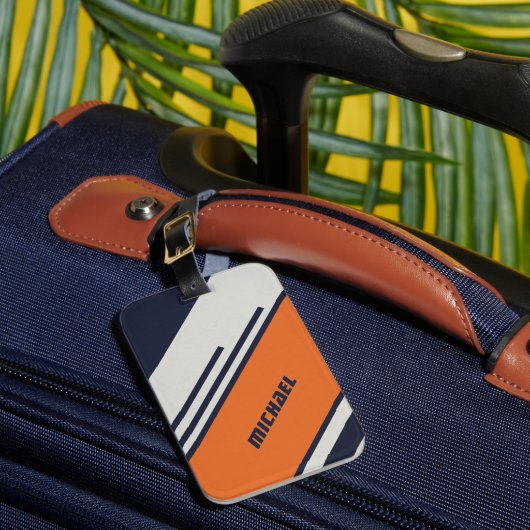 Étiquette À Bagage Customized Retro Stripes in blue orange (Insitu Rectoal 1)