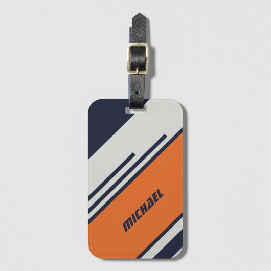 Étiquette À Bagage Customized Retro Stripes in blue orange (Devant Vertical)