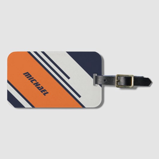 Étiquette À Bagage Customized Retro Stripes in blue orange (Devant Horizontal)
