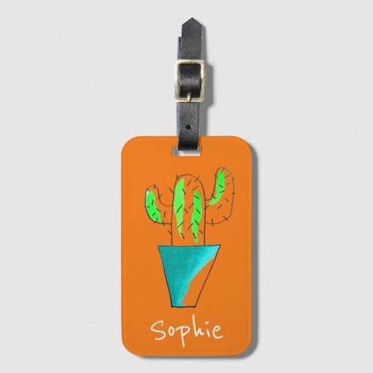 Étiquette À Bagage Cute art plante mexicain de cactus (Devant Vertical)