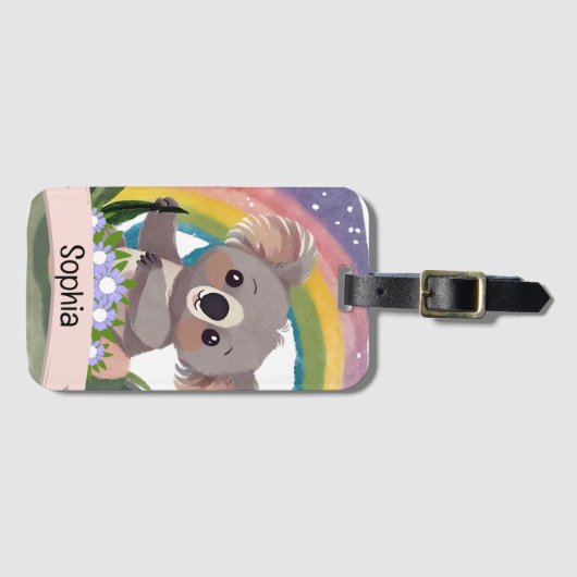 Étiquette À Bagage Cute Baby Koala Rainbow Nom personnalisé (Devant Horizontal)