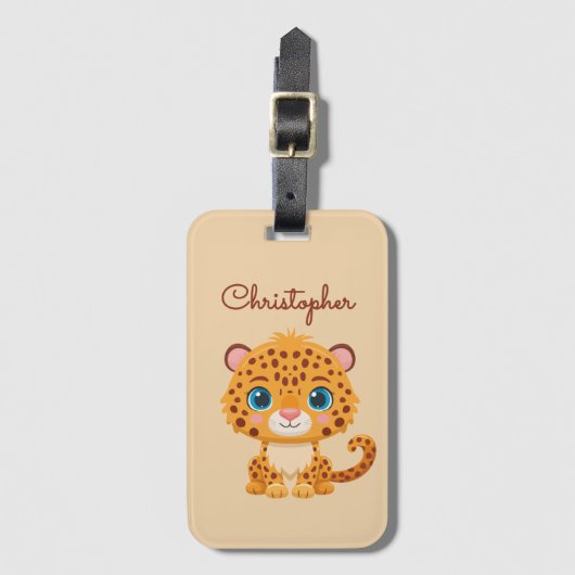 Étiquette À Bagage Cute Baby Leopard Safari Animal Kids (Devant Vertical)