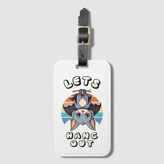 Étiquette À Bagage Cute Bat Hanging et Retro Sunset | Allons-y (Devant Vertical)