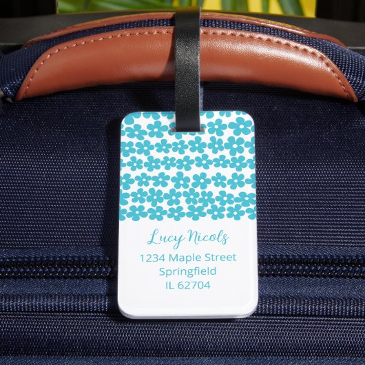Étiquette À Bagage Cute Blue Minimalist Daisy Motif Floral Nom (Verso Insitu 4)
