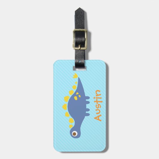 Étiquette À Bagage Cute Blue Stegosaurus Dinosaur Enfants Personnalis (Devant Vertical)