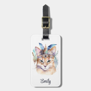 Étiquette À Bagage Cute boho aquarelle hippie chat design