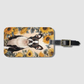 Étiquette À Bagage Cute Boston Terrier Yellow Sunflowers (Devant Horizontal)