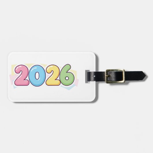 Étiquette À Bagage Cute Bubble 2026 Typographie – Pastel Gloss Candy (Devant horizontal)
