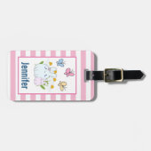 Étiquette À Bagage Cute Bunnies avec marguerites de printemps et papi (Devant horizontal)