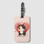 Étiquette À Bagage Cute Calico Cat Heart Kawaii Valentine's Art (Devant Vertical)