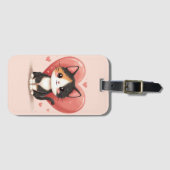 Étiquette À Bagage Cute Calico Cat Heart Kawaii Valentine's Art (Devant Horizontal)