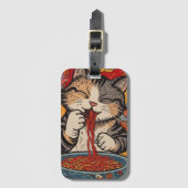 Étiquette À Bagage Cute Cat Eating Noodles (Devant Vertical)