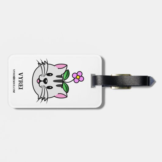 Étiquette À Bagage Cute chat caricature avec une fleur sur la tête (Dos horizontal)
