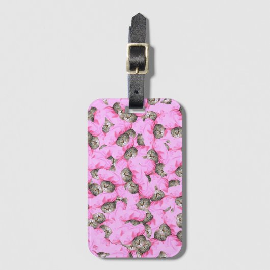 Étiquette À Bagage Cute Chat dans un Motif Casquette rose Random (Devant Vertical)