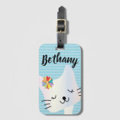 Étiquette À Bagage Cute Chat et Fleurs Dotty Personnalisé (Devant Vertical)