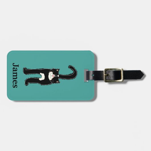 Étiquette À Bagage Cute Chat Noir Personnalisé (Devant horizontal)