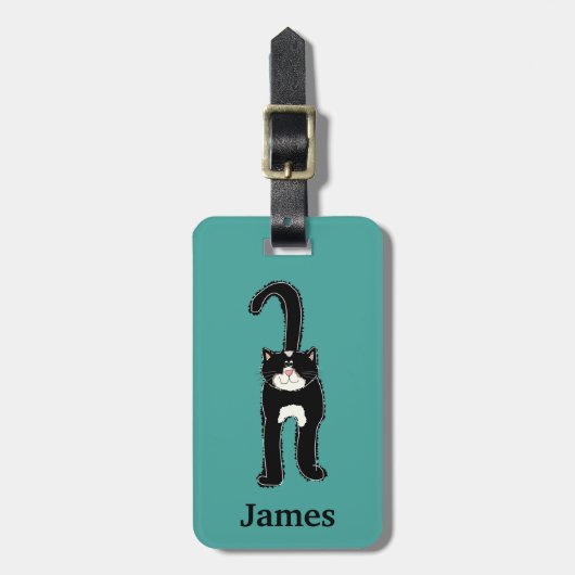 Étiquette À Bagage Cute Chat Noir Personnalisé (Devant Vertical)