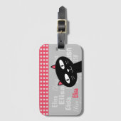 Étiquette À Bagage Cute Chat Noir Pois Rose Ajouter Votre Nom (Devant Vertical)