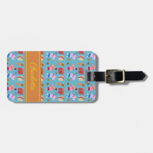 Étiquette À Bagage Cute Chats et présente Motif Enfants Nom bleu