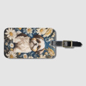 Étiquette À Bagage Cute Chih Tzu Chien Blanc Fleurs De Faisée (Devant Horizontal)