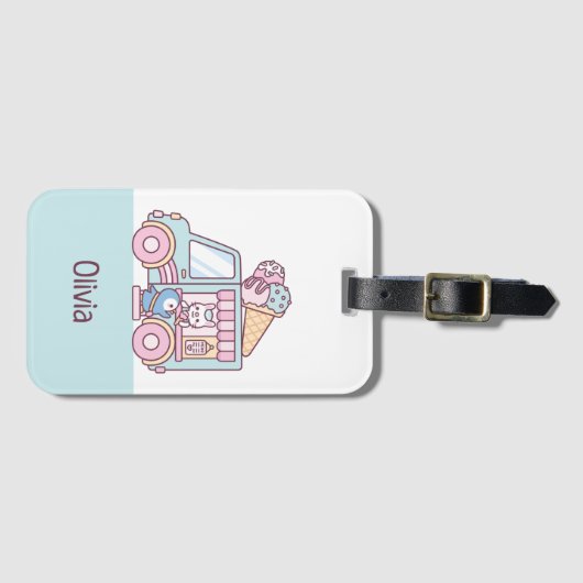 Étiquette À Bagage Cute Crème Glace Camion Lapin Et Pingouin (Devant Horizontal)