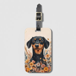 Étiquette À Bagage Cute Dachshund avec peinture Fleur sauvage