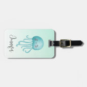Étiquette À Bagage Cute et amusante méduse bleu-vert (Devant horizontal)